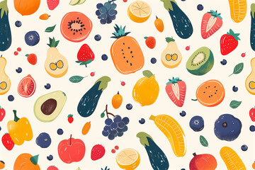 A pattern of a colorful fruit and vegetable seamless design


