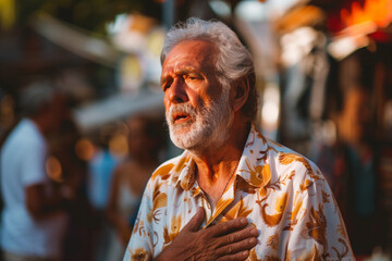 Fototapeta premium European elder man with chest pain. Heart attack patient.