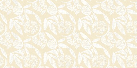 Modern white on cream lace effect wedding border texture. Soft tonal linen openwork block print with subtle hand drawn lattice damask printed fabric banner edge trim. 