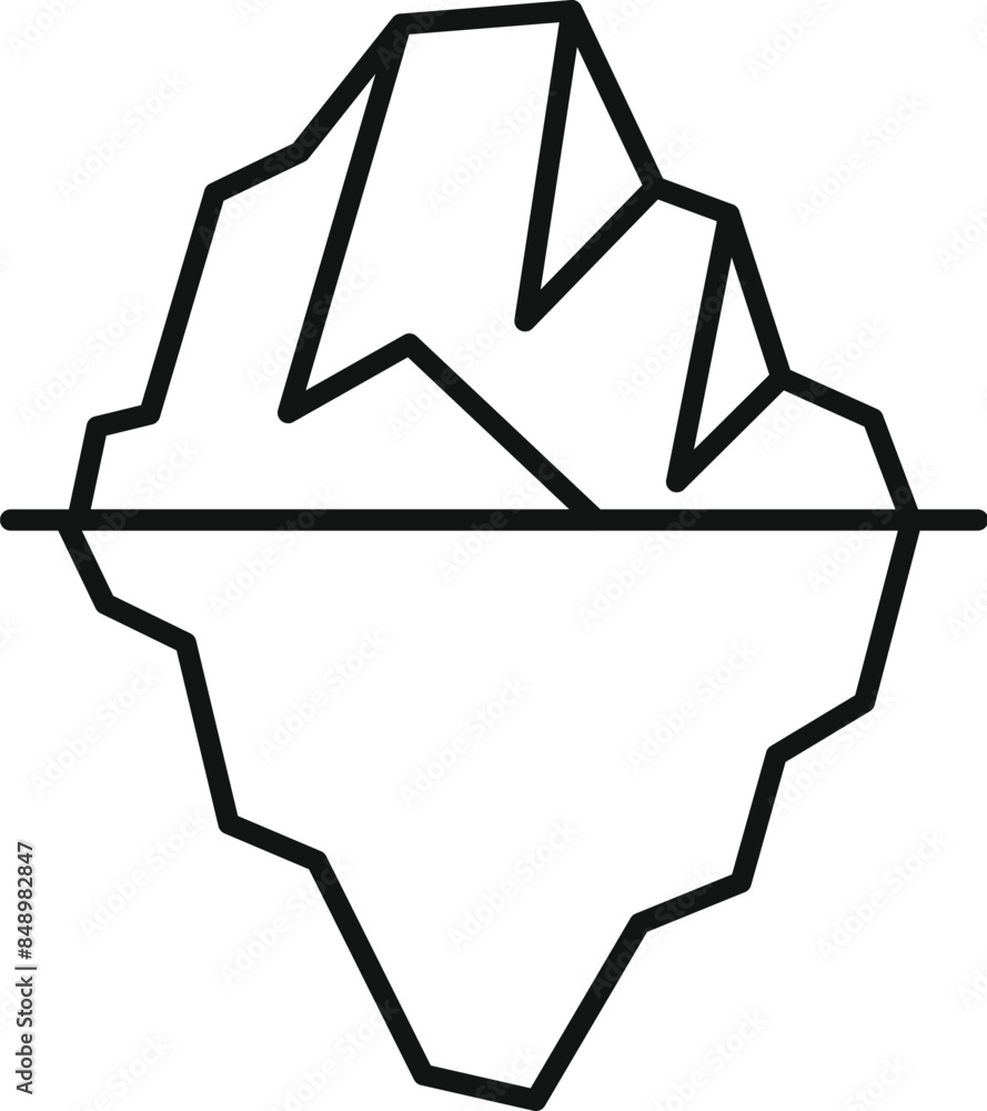 Poster line art icon of a large iceberg floating with a large section hidden underwater
