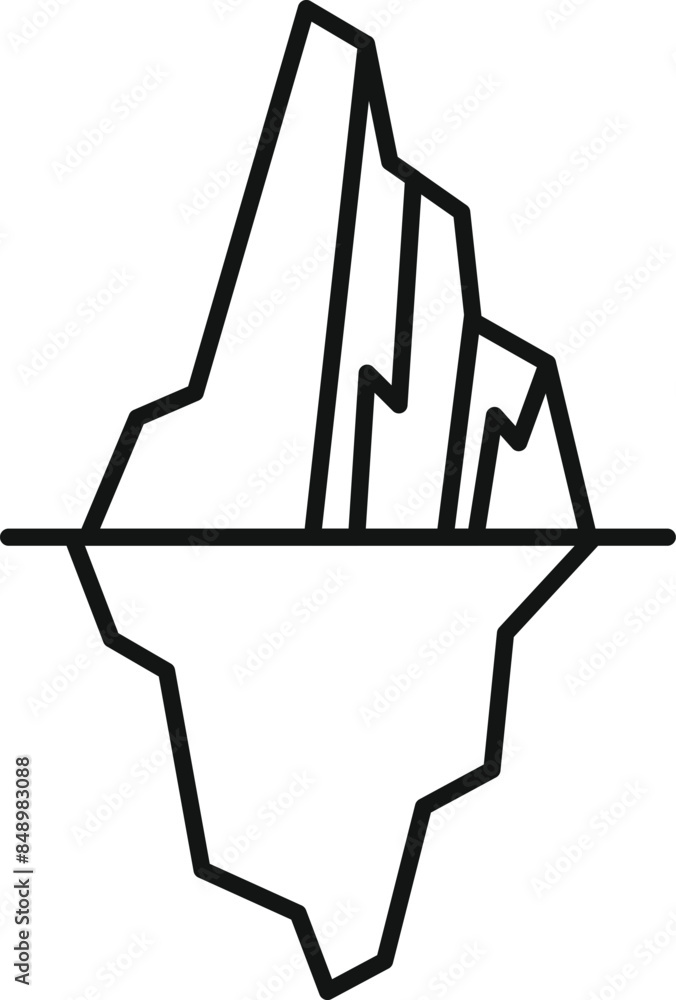 Poster line drawing of an iceberg floating with a large section hidden below the waterline