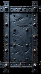 Fototapeta premium Weathered Industrial Metal Frame with Rivet Details on Black Background
