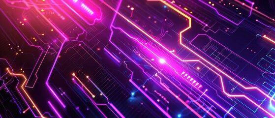 Fototapeta premium A sleek, futuristic technology background featuring interconnected neon lines and glowing circuits, perfect for a banner