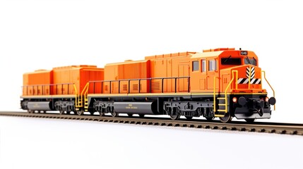 Modern Yellow Freight Train on Railway Tracks. Locomotive isolated on a white background