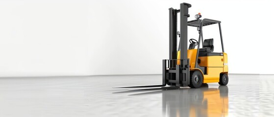 A sturdy forklift with extended forks and a compact design isolated on a white background