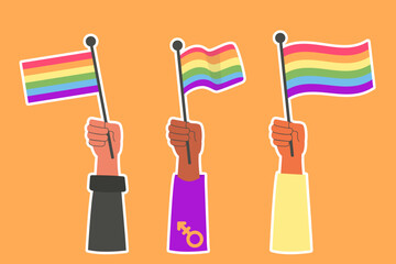 LGBT stickers international different hands with flag