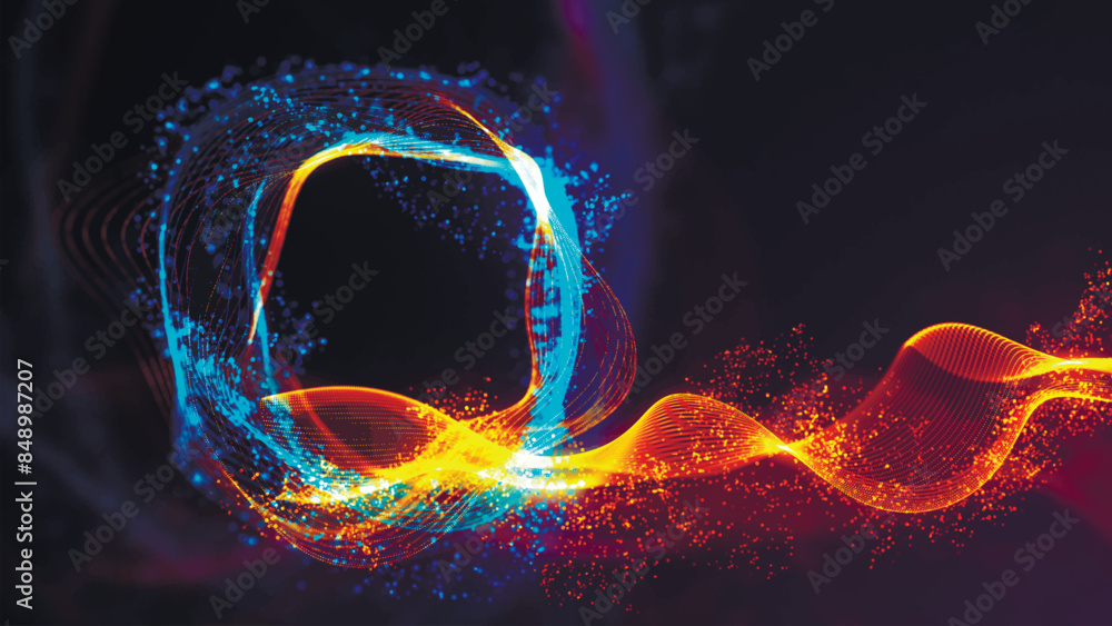 Poster technology background. abstract digital particle wave. futuristic abstract waves glowing grid curves