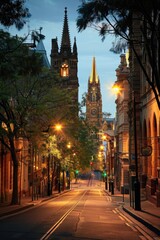 Old Buildings: Grand Church and Historic Architecture in Adelaide City at Dusk