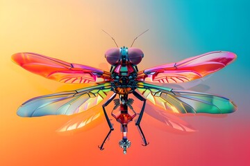 Fototapeta premium Futuristic Dragonfly like Hybrid Creature in Vivid Colorful Digital Art