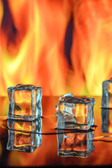 Cold blue frozen ice, melting over hot red fire. 2
