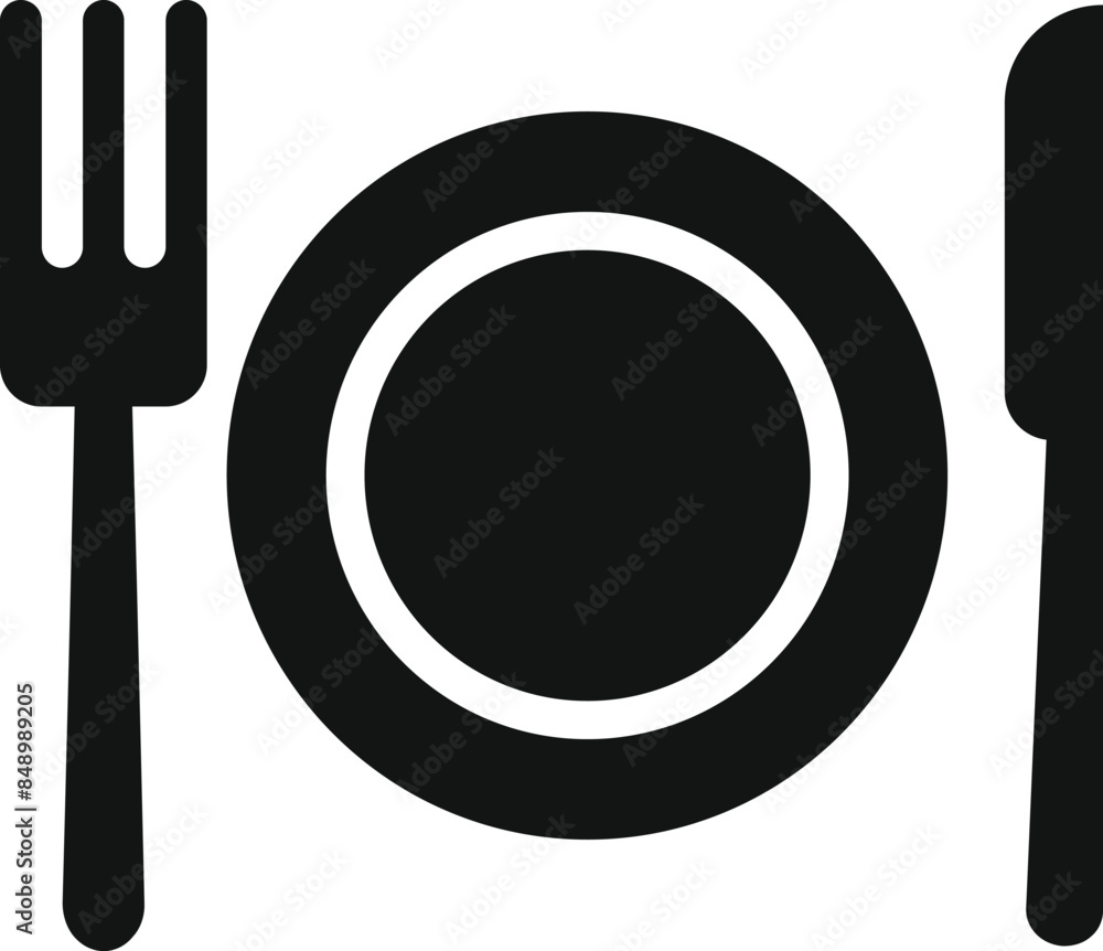 Aufkleber simple black icon of a plate, knife and fork, ideal for use in menus or for representing concepts su
