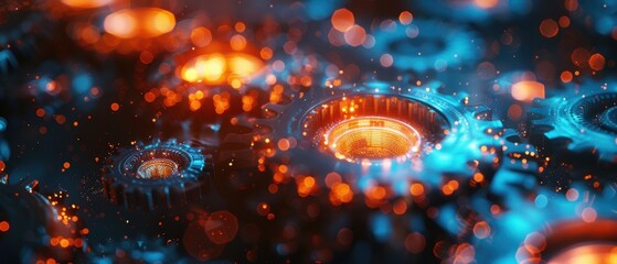 Abstract neon gears with intricate details