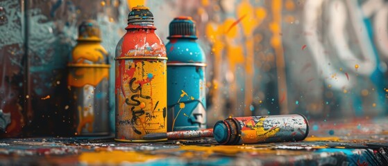 Artistic closeup of graffiti tools and materials