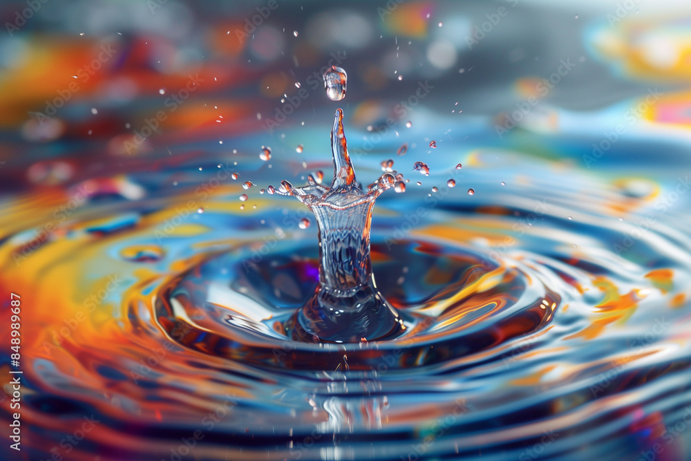 Poster close-up shot of mesmerizing colliding droplets creating a beautiful visual impact. the collision cr