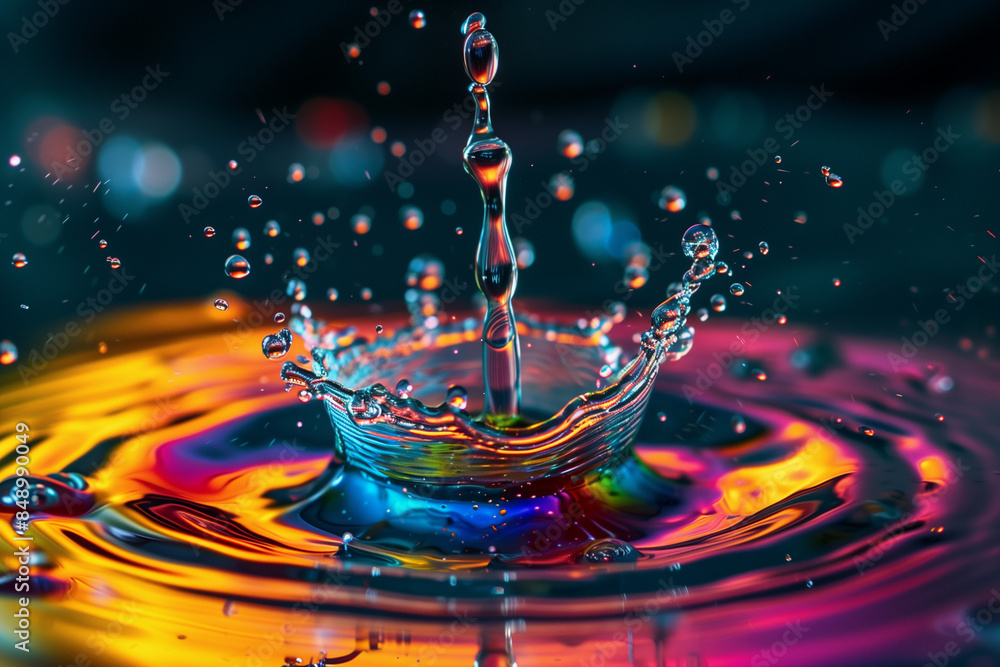Poster close-up shot of mesmerizing colliding droplets creating a beautiful visual impact. the collision cr