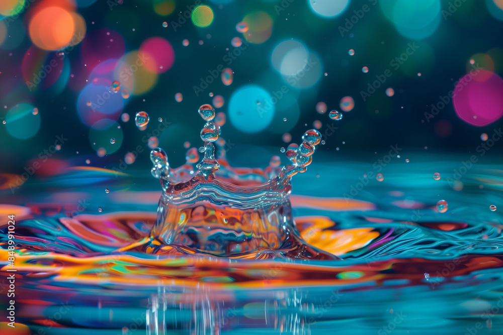 Poster close-up shot of mesmerizing colliding droplets creating a beautiful visual impact. the collision cr