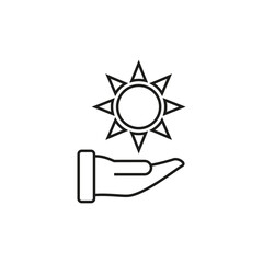 Hand holding the sun. Outline vector icon on a white background.