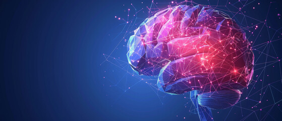 Innovative exploration of human brain through low poly wireframe design for research concepts.