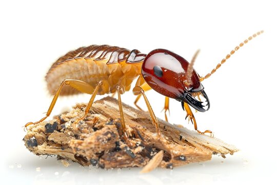 Macro Close up of Wood eating Termite in Studio Light Side View Isolated on White Background