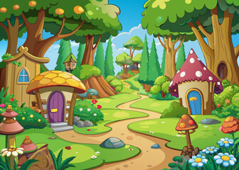 Cartoon fairy tale forest in summer or spring. 