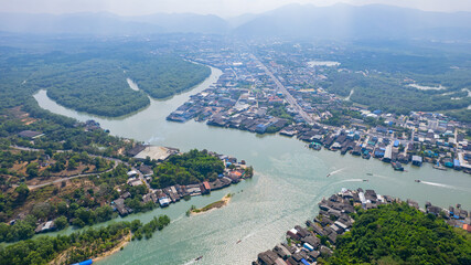 Fototapeta premium Aerial view of Pak Nam Island, Ranong Province, Southern Thailand, Asia