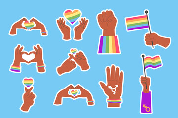 LGBT stickers African American hands with heart and flag