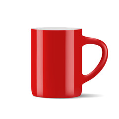Red empty coffee mug template, isolated on white background.