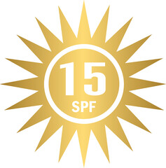SPF 15 golden icon, sun, shield icon