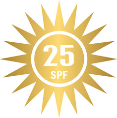 SPF 25 golden icon, sun, shield icon