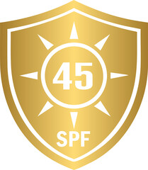 SPF 45 golden icon, sun, shield icon