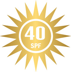 SPF 40 golden icon, sun, shield icon