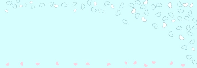 17 White Hearts, Outline Hearts And 13 Little Pink Hearts Frame On Sweet Light Blue Background With Empty Space. Abstract Hearts In Water, Abstract Snow Hearts Drop, Digital Art, Procreate Pocket