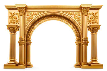 Golden ornamental arch with columns. Cut out on transparent	
