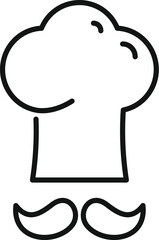 Line art illustration of a chef's toque hat with a mustache symbolizing culinary experience and professionalism