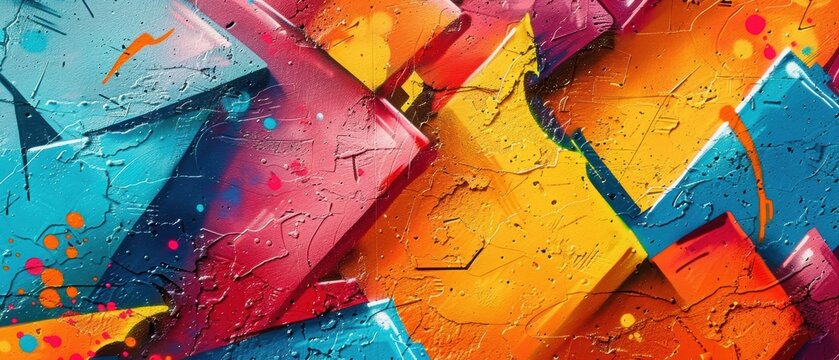 Closeup of a graffiti mural, vibrant spray paint work