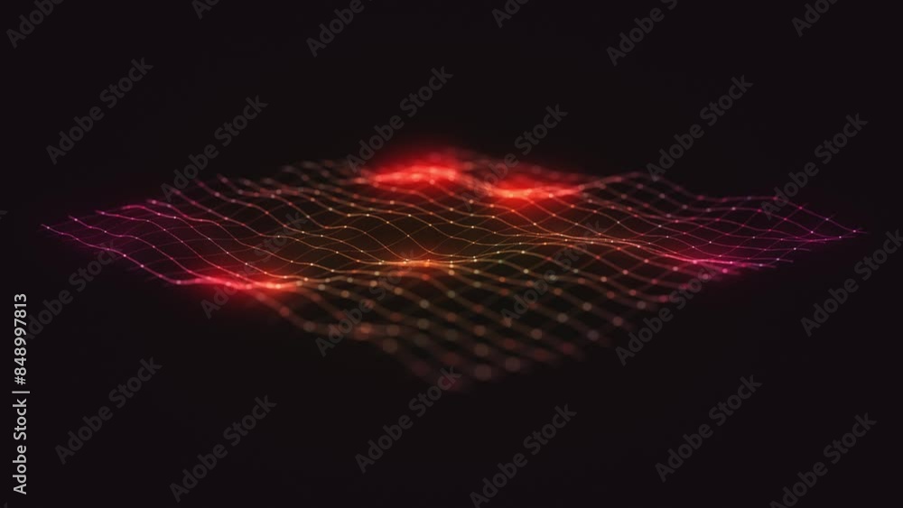Poster abstract colorful mesh grid background/ animation of an abstract glowing mesh surface waving with de