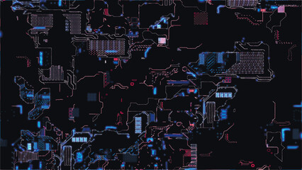 Abstract background of printed circuit board. Computer parts, microcircuits on electronic board. Futuristic data processing on electronic board. Microelectronic technology concepts. Vector illustratio