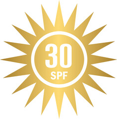 Fototapeta premium SPF 30 golden sun, shield icon