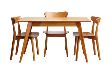 set modern wooden table with chairs isolated on a transparent background, cut-out, PNG