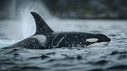 Fototapeta premium A Sleek Killer Whale Emerging from the Ocean Powerful Marine Predator Showcasing Strength