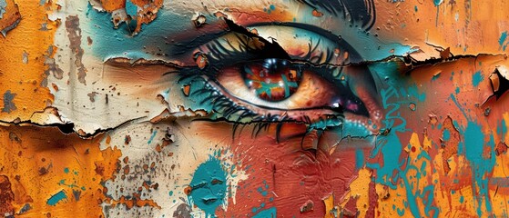 Closeup of graffiti textures on a rusted metal surface