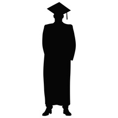 Graduation Man Pose Silhouette on White Background. Vector Illustration.