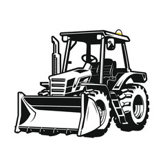 Naklejka premium Simple black and white vector graphic of an electric tractor, with thick lines isolated