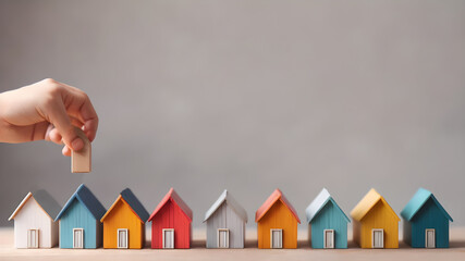 Hand holding model house. Property home and real estate insurance concept. miniature model house. Mortgage concep. AI generated image, ai..