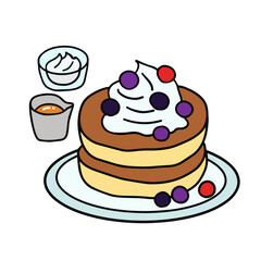 ブルーベリーたっぷりのパンケーキ　線画イラスト
