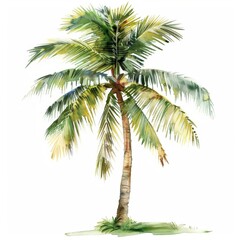 Vibrant watercolor clipart of a single tropical palm tree isolated on a white background, perfect for tropical-themed designs