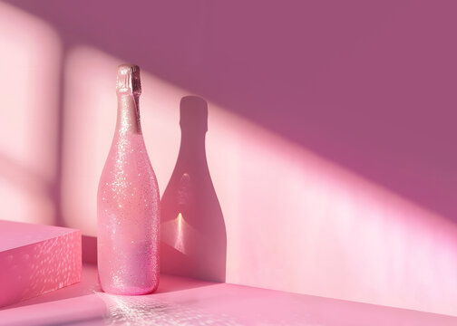 A bottle of pink Champagne, gitl's party. Summer holiday