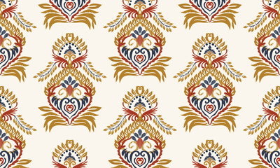 Hand draw Ikat floral paisley embroidery.Ikat ethnic oriental seamless pattern traditional.white background.great for background ,curtain, carpet, wallpaper, clothing, wrapping,batik.