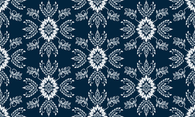 Hand draw Motifs Ikat floral paisley embroidery.geometric ethnic oriental pattern traditional.blue background.great for background ,curtain, carpet, wallpaper, clothing, wrapping,batik.