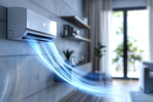 Air conditioner (AC) indoor unit  with cold air flow. Ai generative